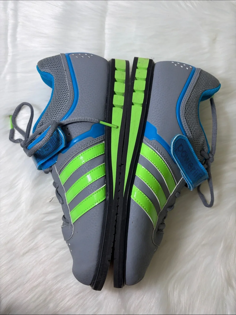 Adidas Powerlift 2.0 Gray Neon Green Blue Athletic Sneakers